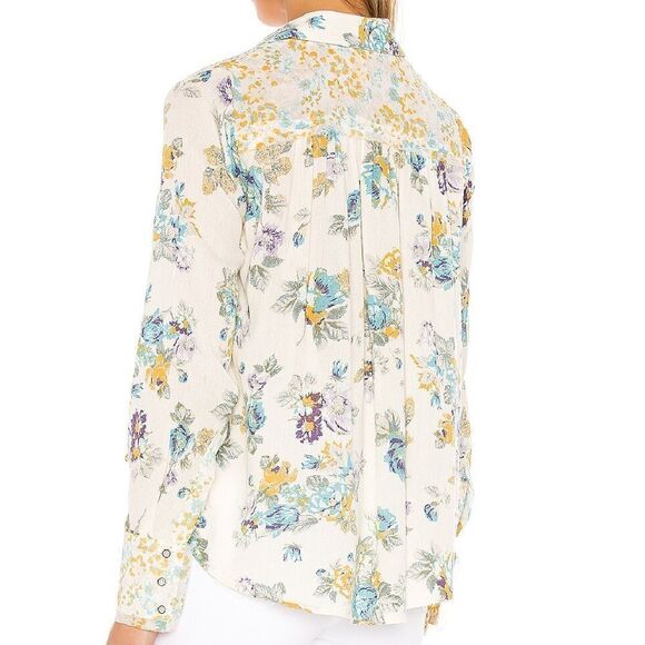 Free People Ivory White Satin Hold On To Me Floral Printed Top New Size Medium - Picture 2 of 6